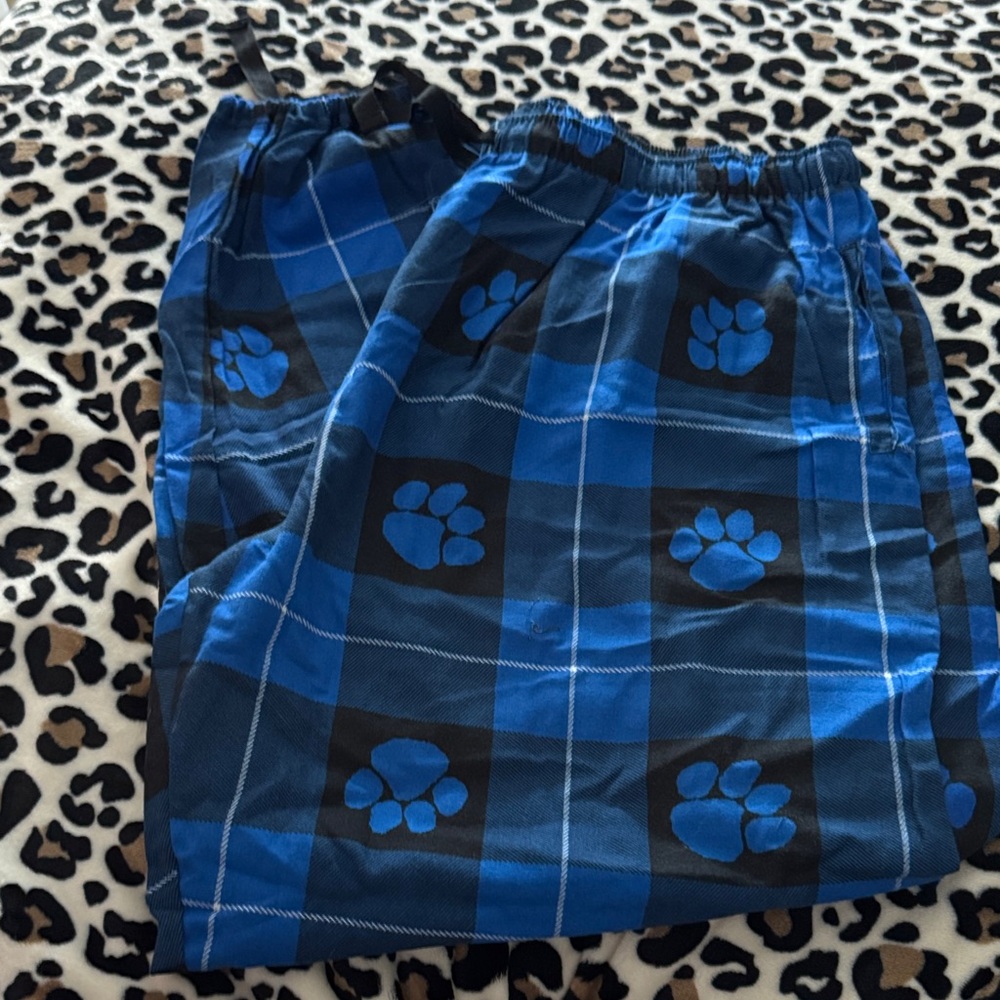 Plaid Pajama Bottoms with Paw Print